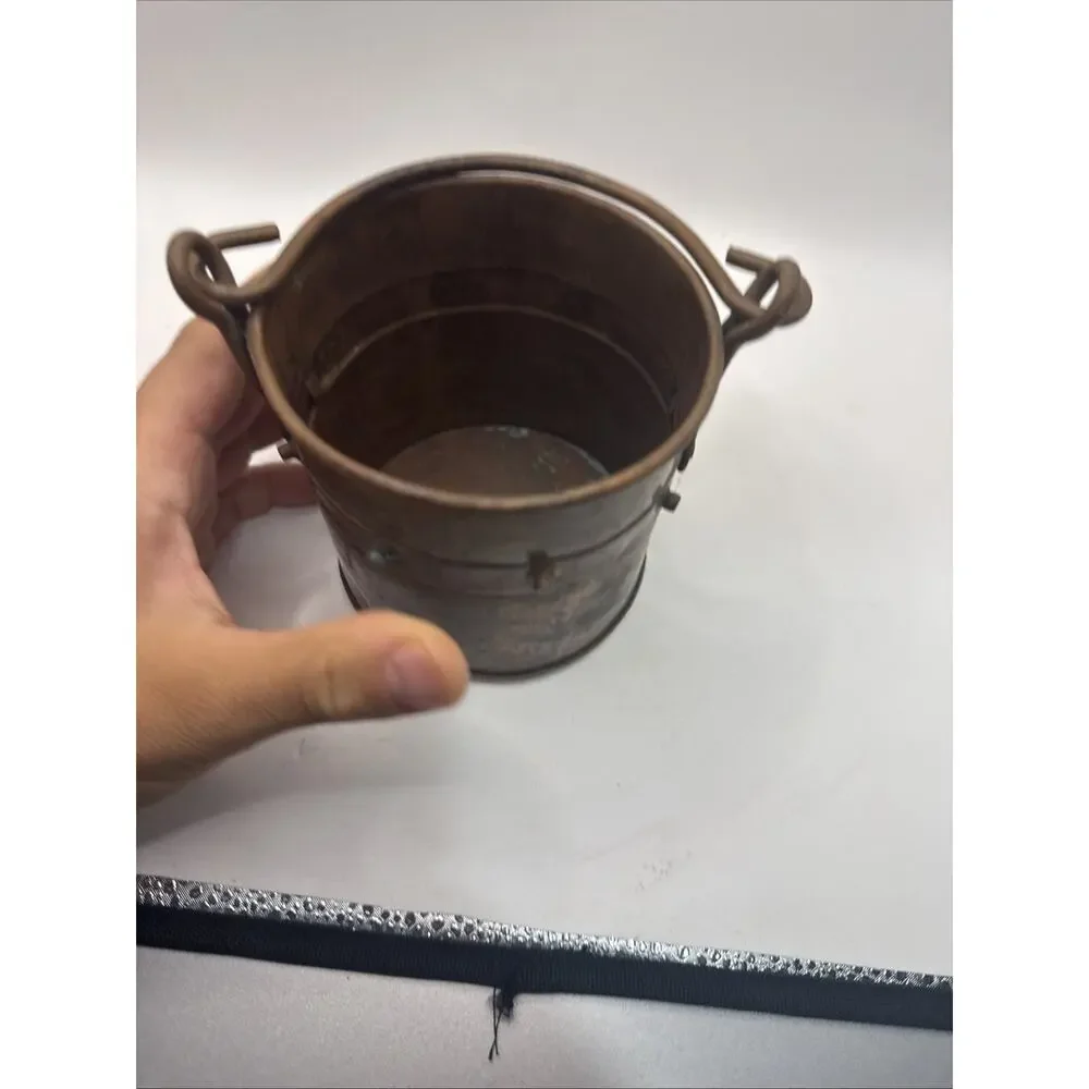 Antique Hand Hammered Copper Riveted Bucket With Iron Handles
